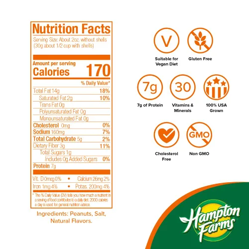 Vista 2 de Hampton Farms - Cultivado en Estados Unidos totalmente natural - Cacahuetes cajún gourmet tostados con cáscara - Bolsa de 10 onzas