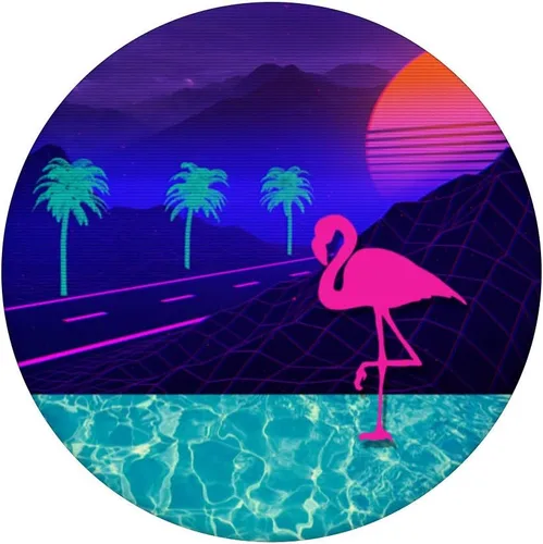 Vista 3 de Vaporwave Flamingo Sunset Palm Pool Retrowave Synthwave - PopSockets Grip and Stand para teléfonos y tabletas