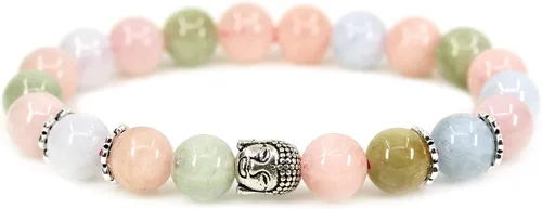 Vista 8 de Piedra preciosa natural con plata de ley 925 con cabeza de Buda de 0.315 in, cuentas redondas, pulsera elástica de 7 pulgadas Amatista