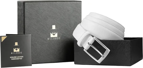 Vista 6 de MILORDE Cinturón de vestir de cuero genuino para hombre, hecho a mano, 100% cuero de vaca, diseños clásicos y modernos para trabajo, negocios y uso
