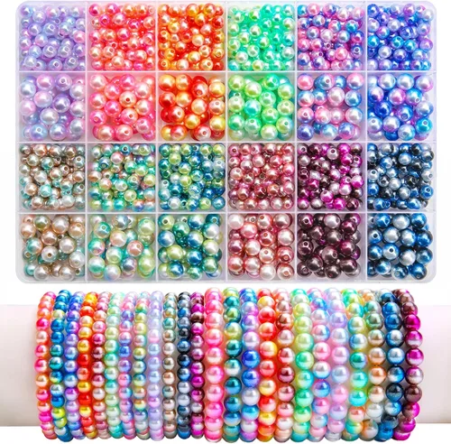 Vista 27 de 1440 piezas de cuentas redondas de acrílico mate de 6 mm de color caramelo, 24 colores surtidos de cuentas de chicle de plástico con agujero Juego