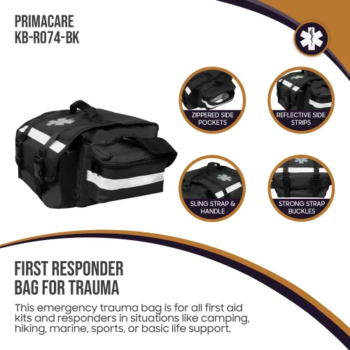 Vista 2 de Primacare KB-RO74-BK Bolsa de trauma de primera respuesta, 17 x 9 x 7 pulgadas, negro, organizador de suministros médicos EMT/EMS con separadores