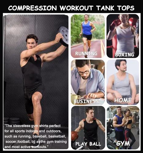 Vista 6 de Paquete de 13 camisetas de compresión atléticas para hombre, camiseta sin mangas de ajuste seco, camiseta deportiva para correr, gimnasio, camisetas