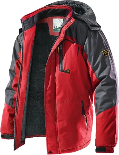 Vista 10 de Chaqueta de esquí para hombre, de invierno, con forro polar cálido, impermeable, cortavientos, con capucha, para montaña, senderismo, nieve y lluvia
