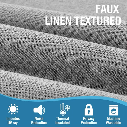Vista 4 de H.VERSAILTEX Cortinas de lino 100% opacas, cortinas térmicas para sala de estar, cortinas de arpillera texturizadas con ojales de lino de doble