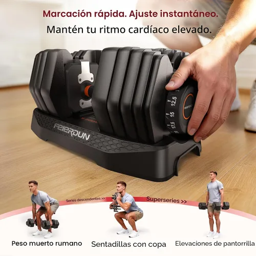 Vista 5 de FEIERDUN Juego de mancuernas ajustables, juego de pesas para gimnasio en casa, mancuernas ajustables de peso libre 5/10 en 1, ajuste de giro con una