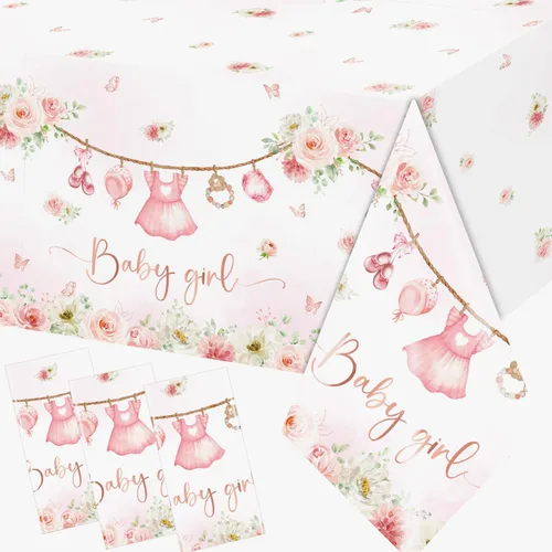 Vista 9 de Paquete de 3 manteles decorativos para baby shower, acuarela Greenery A Sweet Baby Boy Is On The Way Baby Shower, mantel impermeable para baby