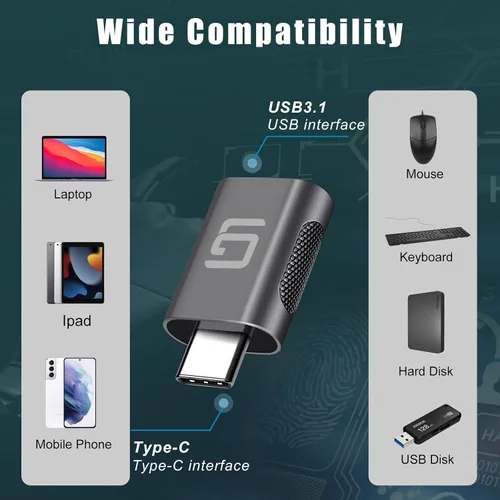 Vista 3 de Adaptador USB C a USB [2 unidades] USB C macho a USB 3 hembra adaptador compatible con MacBook Pro iMac iPad mini Thunderbolt 3/4 dispositivos gris