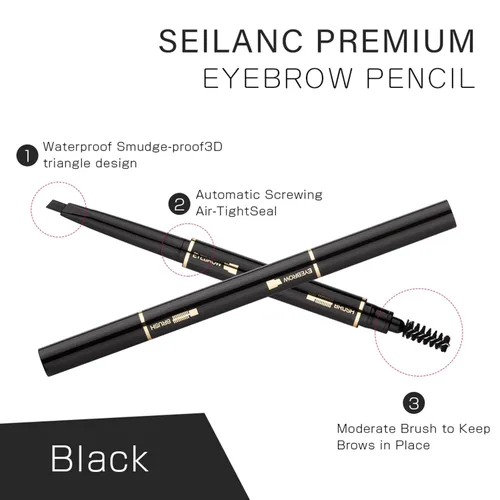Vista 3 de Lápiz de cejas 2 paquetes, lápiz de cejas impermeable a prueba de manchas con cepillo para cejas, kit automático de maquillaje para cejas, negro