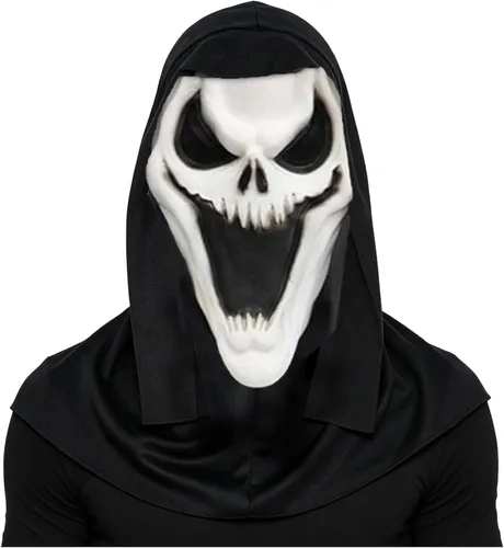 Vista 9 de Moily Máscara de grito con capucha negra adjunta, máscara de Halloween Tipo B