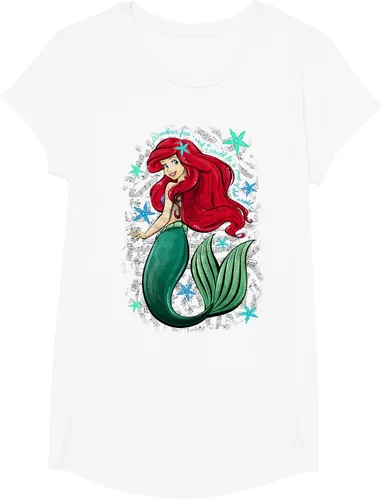 Vista 25 de Disney The Little Mermaid - Camiseta con notas musicales de Ariel, talla S Blanco