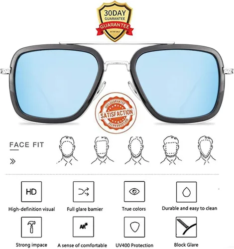 Vista 4 de Tony Stark - Paquete de 3 lentes de sol para hombres y mujeres, estilo aviador, marco de metal cuadrado, lentes de araña para hombre