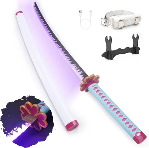 Vista 6 de Zisu Espada Katana LED brillante de anime para cosplay, espada iluminada recargable de 40 pulgadas con soporte y cinturón