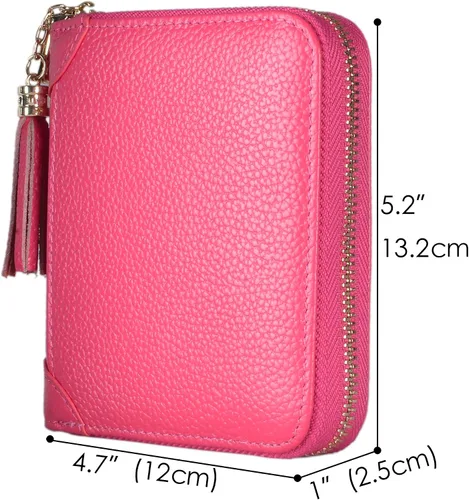 Vista 5 de Easyoulife Billetera Tarjetero de Tarjetas de Crédito para Mujer con Cremallera de Cuero y Bloqueo RFID, Rosa, medio