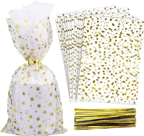 Vista 33 de 100 bolsas de regalo con estampado de estrellas de 3 x 5 pulgadas, bolsas de regalo de celofán, bolsas de regalo de celofán, bolsas de regalo
