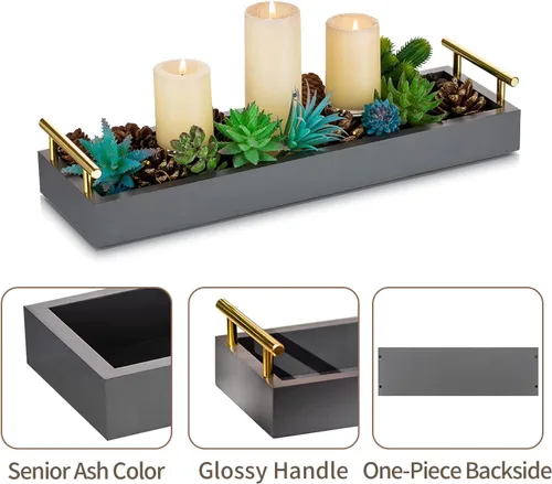 Vista 6 de Hanobe Bandeja rectangular larga y estrecha: bandejas decorativas rectangulares portavelas para decoración del hogar, bandeja blanca para centro