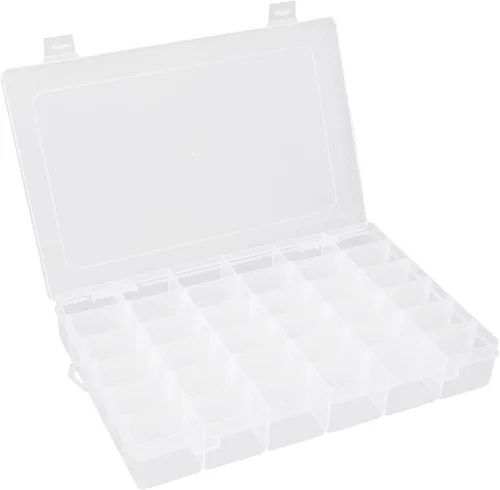 Vista 8 de OALCQ Organizadores de manualidades y caja de almacenamiento, 18 rejillas, organizador de cuentas de plástico transparente con divisores