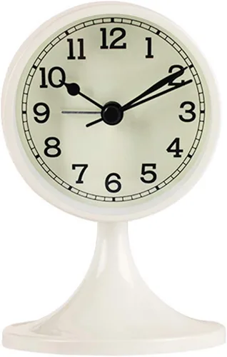 Vista 4 de Queena Reloj despertador retro redondo silencioso sin tictac, funciona con pilas, para dormitorio, color negro