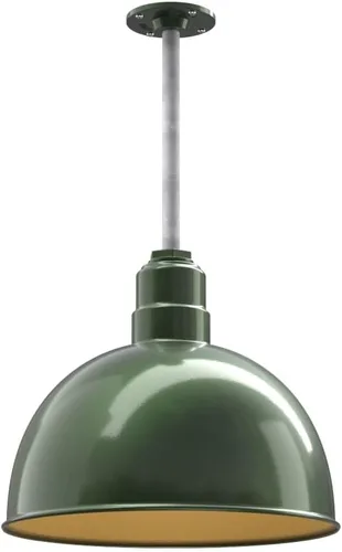 Vista 73 de Steel Lighting Co. Colgante de cuenco rosa Lámpara montada en el techo Cúpula de 15 pulgadas vástago de 12 pulgadas Estilo granero de acero
