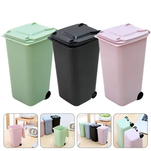 Vista 8 de Tofficu 3 piezas Mini bote de basura con tapa, cubo de basura multifuncional de escritorio para oficina y hogar, soporte de basura compacto