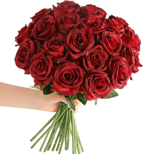 Vista 8 de Tifuly Rosas artificiales – 12 piezas de rosas artificiales realistas de tallo largo, rosas de seda estilo Mashup para ramos de bricolaje, centros