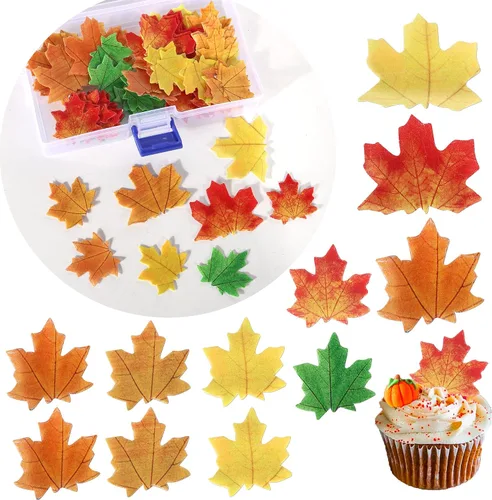 Vista 14 de Rsstarxi Paquete de 24 adornos para cupcakes con purpurina de otoño de hojas de arce de otoño, palillos para cupcakes, decoración de pasteles
