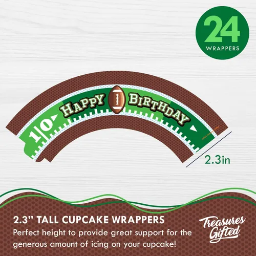 Vista 3 de Treasures Gifted Decoraciones y envoltorios para cupcakes de fútbol con el número 24 de feliz cumpleaños, decoraciones para fiestas de fútbol