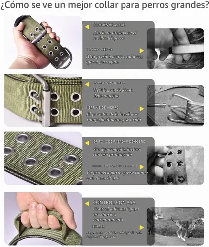 Vista 2 de Collar de perro grande resistente – 2 pulgadas de ancho con asa para perros de razas extra grandes, collar táctico de nailon a prueba de mordidas