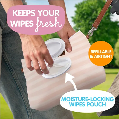Vista 5 de Bumco - Bolsa de mano para pañales – Dispensador de toallitas portátil y soporte para pañales, estuche hermético de viaje para toallitas para bebés