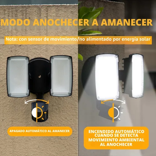 Vista 4 de UME - Luz LED de 19 W con sensor de movimiento para inundación al aire libre, 2 cabezales ajustables, 2000 lm, 5000 K, impermeable IP65, luz de Negro