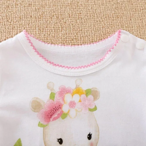 Vista 4 de Linda jirafa + cebra con estampado floral de manga larga para bebé niña, mono blanco para mameluco de una pieza