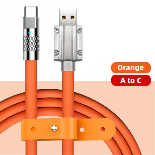 Vista 2 de cablecc Tipo A USB-A a USB-C Silicona Líquida Ultra Suave 120W Power USB2.0 Datos Cable Naranja Carga Rápida para Computadora Portátil Tableta