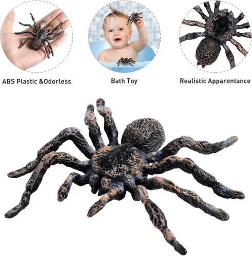 Vista 4 de Skylety 4 piezas realista araña gigante falsa modelo de acción de plástico animal tarántula, juguete educativo realista para niñas y niños