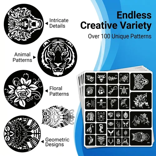 Vista 4 de Kotbs 6 hojas de plantillas temporales de tatuaje, 34 piezas de plantillas de tatuajes de henna con patrón de tótem de tigre y lobo, plantillas