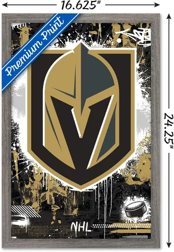 Vista 3 de Trends International NHL Vegas Golden Knights - Póster de pared con logotipo Maximalist 23 Versión enmarcada Barnwood