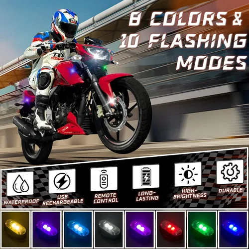 Vista 2 de 2 piezas de luces estroboscópicas LED inalámbricas con control remoto, luces LED mini impermeables USB de 8 colores, luces LED de advertencia