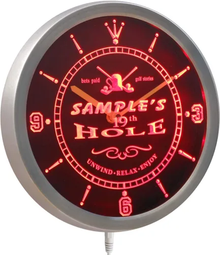 Vista 3 de ADVPRO ncpi-tm Golf 19th Hole - Reloj de pared LED de neón con letrero de cerveza, barra de nombre personalizado