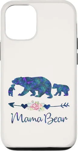 Vista 26 de Teal Blue Purple Floral Mama Bear and Two Cubs White Case for iPhone 16