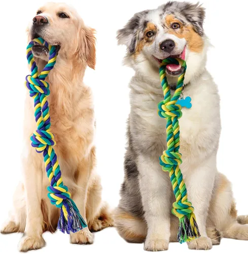 Vista 15 de SHARLOVY - Juguetes para perros grandes y masticadores agresivos Indestructible XL Durable Dog Toy,5-Knot Rope Tug,Heavy Duty Chew Sturdy Cotton