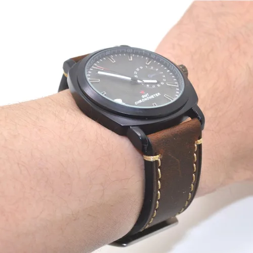 Vista 6 de Correa de reloj de pulsera de cuero genuino marrón oscuro de 0.945 in para hombres con hebilla de acero inoxidable