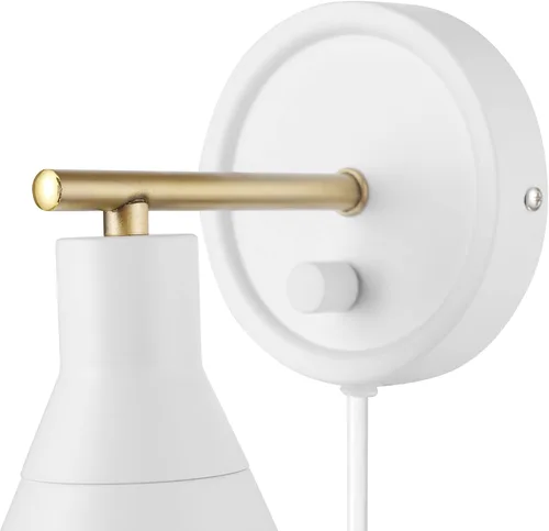 Vista 10 de Globe Electric 65542 - Candelabro de pared de 1 luz con enchufe o cableado, blanco mate, acento en latón, interruptor giratorio de atenuación sin