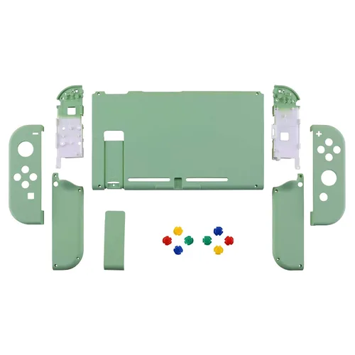 Vista 2 de eXtremeRate Matcha Green Front Back Plate for Nintendo Switch Console, NS Joycon Handheld Controller Housing with Colorful Button, Full Set