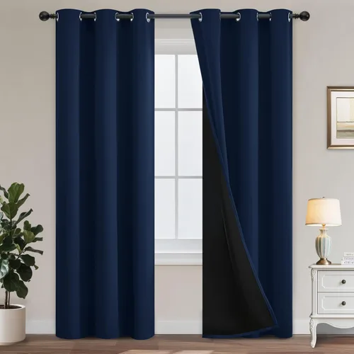 Vista 28 de Yakamok Cortinas negras, cortinas de ventana con aislamiento térmico y eficiencia energética para dormitorio, cortinas opacas completas y cortinas