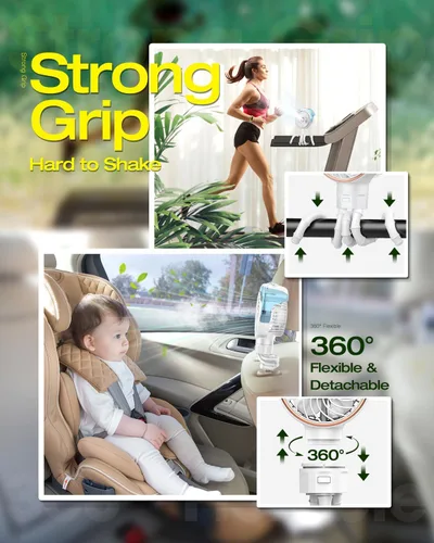 Vista 6 de Ausic Ventilador portátil de nebulización para cochecito con trípode desmontable, ventilador recargable de clip máximo de 16 horas para cuna