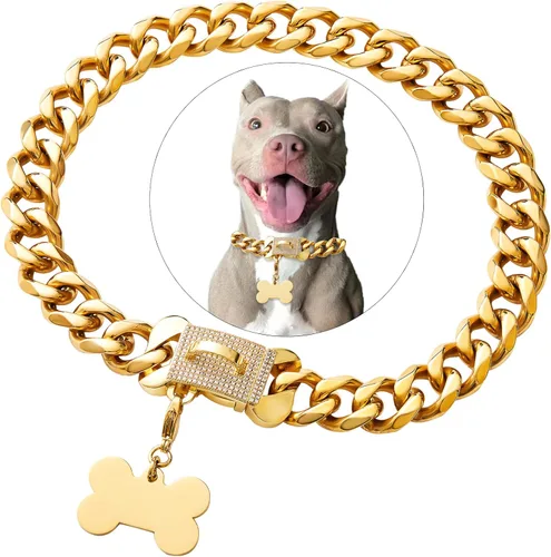 Vista 10 de Collar de eslabones cubanos, resistente, negro, de 10 a 26 pulgadas de ancho, acero inoxidable, collar con chapita personalizable, para perros