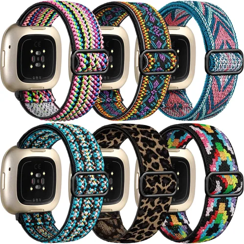 Vista 13 de Ouwegaga Banda elástica compatible con Fitbit Versa 4 bandas/Sense 2/Sense/Versa 3 bandas para mujeres y hombres, correa deportiva ajustable de A1