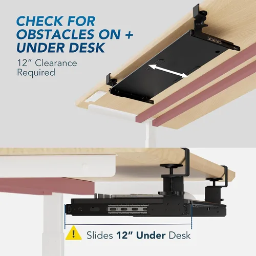 Vista 6 de AX WABER AX01WB01 - Bandeja extraíble para teclado debajo del escritorio con sistema de montaje de abrazadera C ajustable extra resistente, 27.3