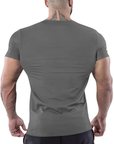 Vista 4 de Uni Clau Camisetas musculares para hombre, camisetas de manga corta a la moda, camiseta de entrenamiento atlético para gimnasio