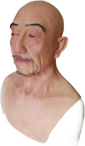 Vista 4 de Máscara de Halloween para hombre anciano realista disfraz de cabeza y cuello completo vestido de goma para máscaras máscara divertida de látex