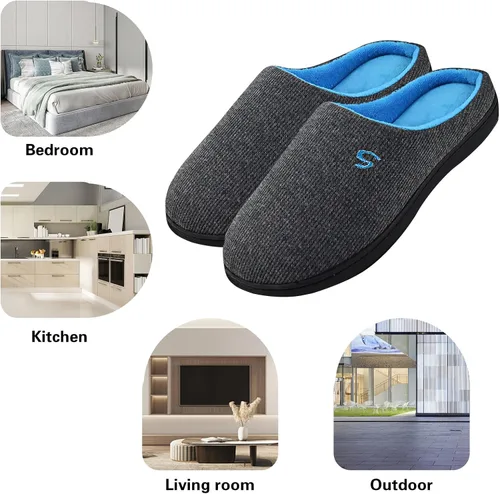 Vista 6 de Pantuflas de espuma viscoelástica para hombre, pantuflas de casa para hombre, cómodas y transpirables, textura de mezcla de algodón, forro
